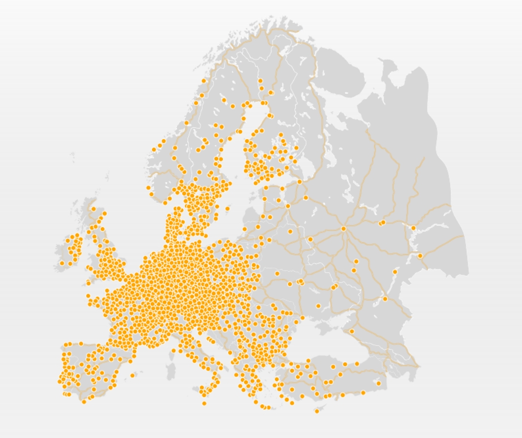 Oficjalna mapa europejskiej sieci ponad 6500 partnerów serwisowych Conti360